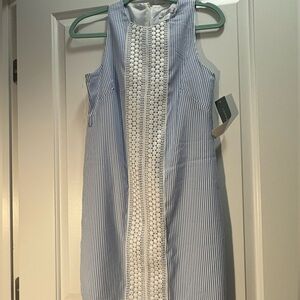 London Times Blue and White Striped Dress